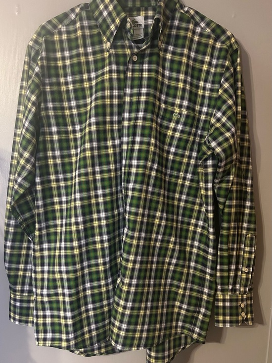 Lacoste Other - Lacoste Plaid Button Down Shirt Size 40 Green Blue Yellow 100%Cotton EUC